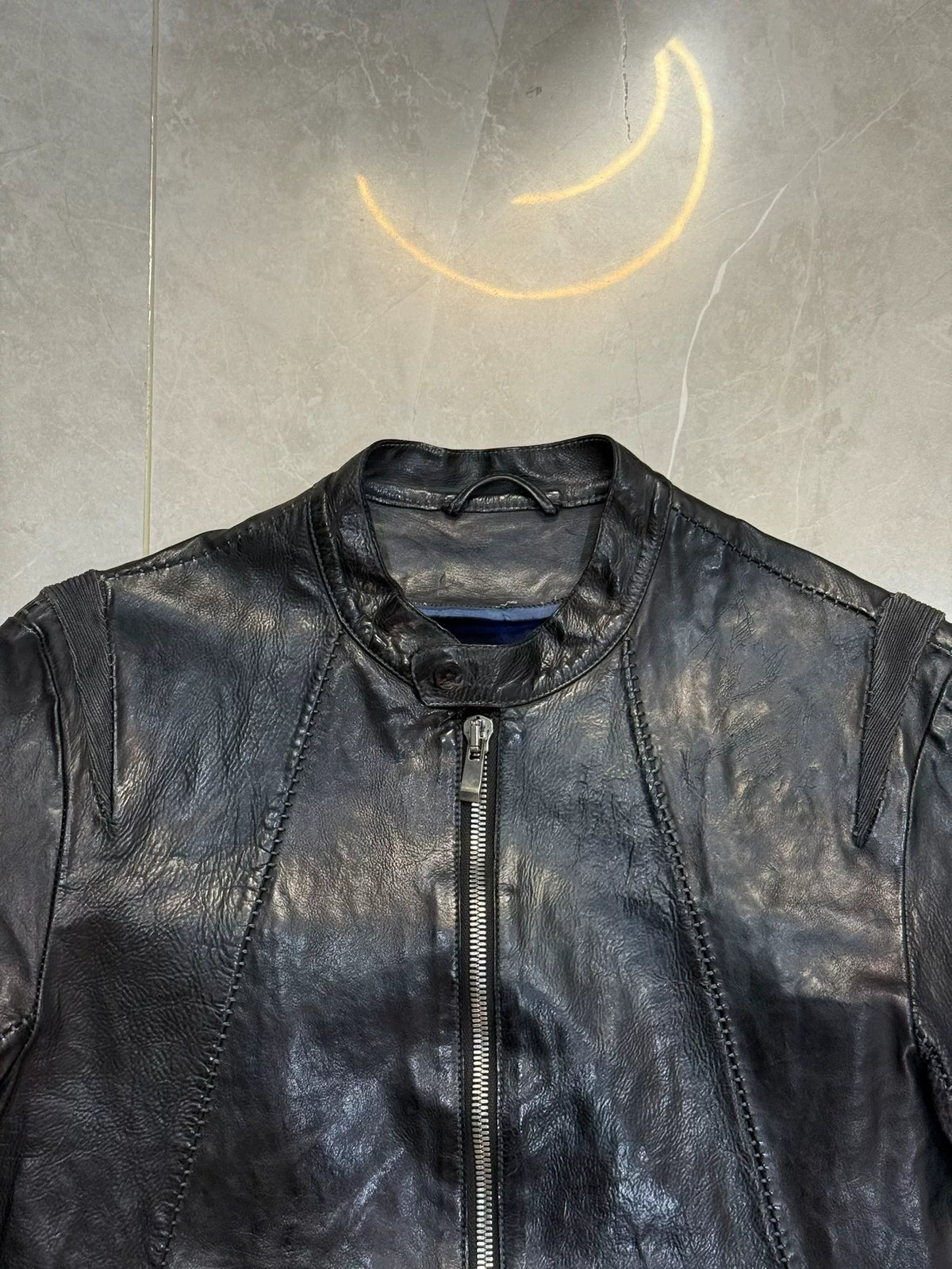 Incarnation Black Stand-Collar Leather Jacket