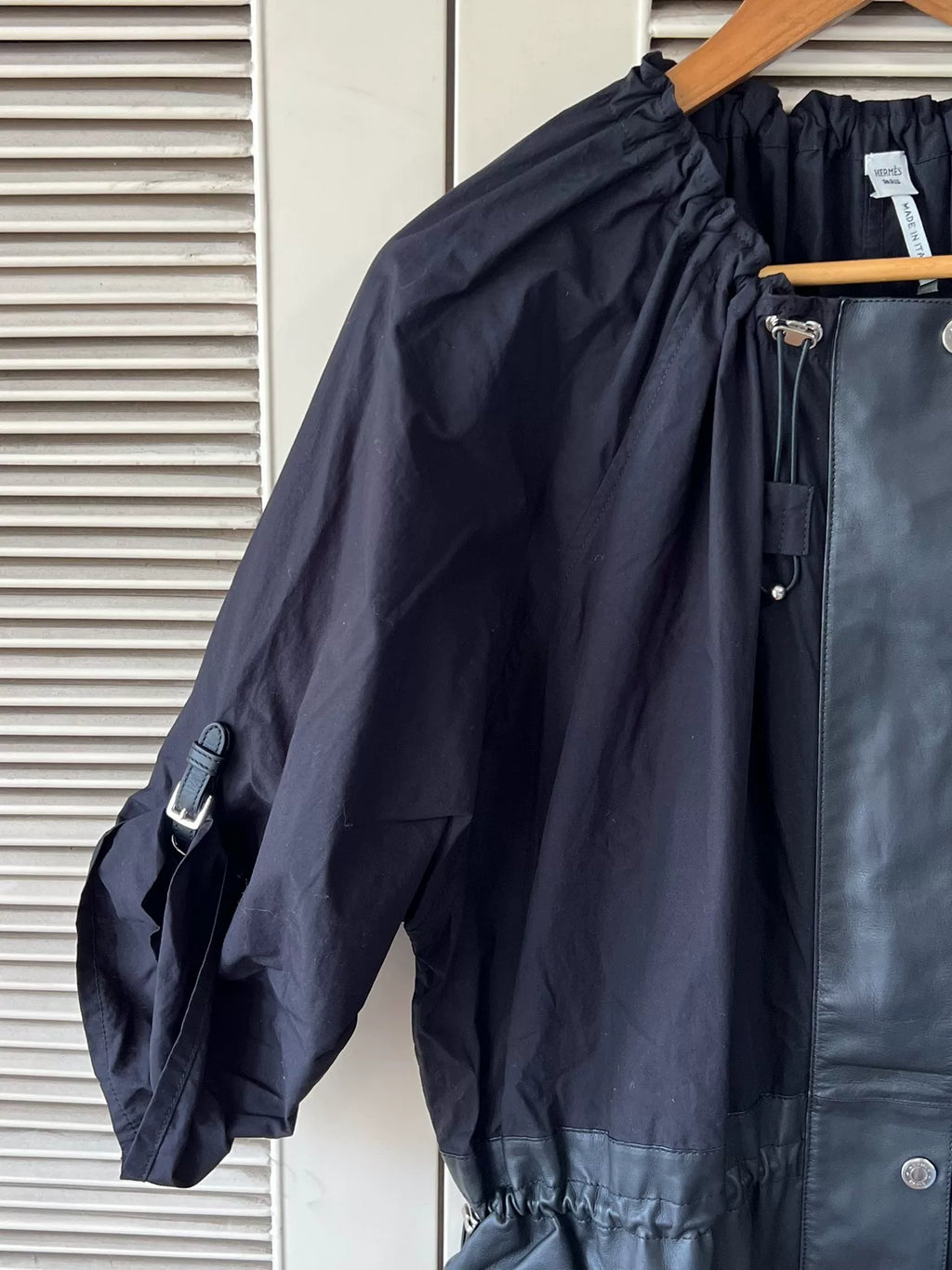 Hermes Pieced Leather Black Panel Runway Drawstring Waist Dress