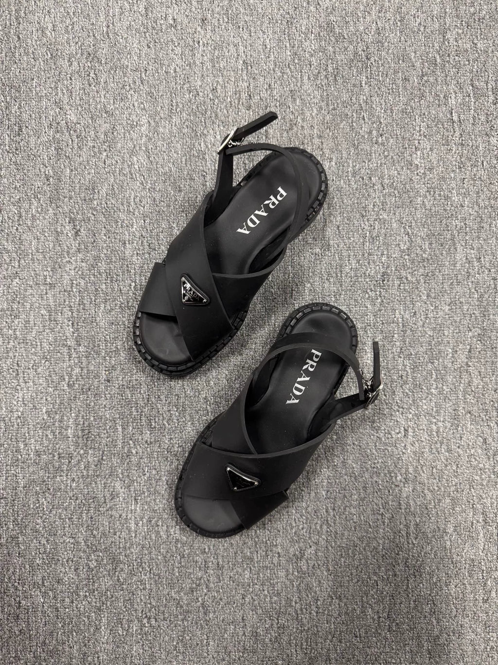 Prada Triangle Logo Cross-Strap Sandals