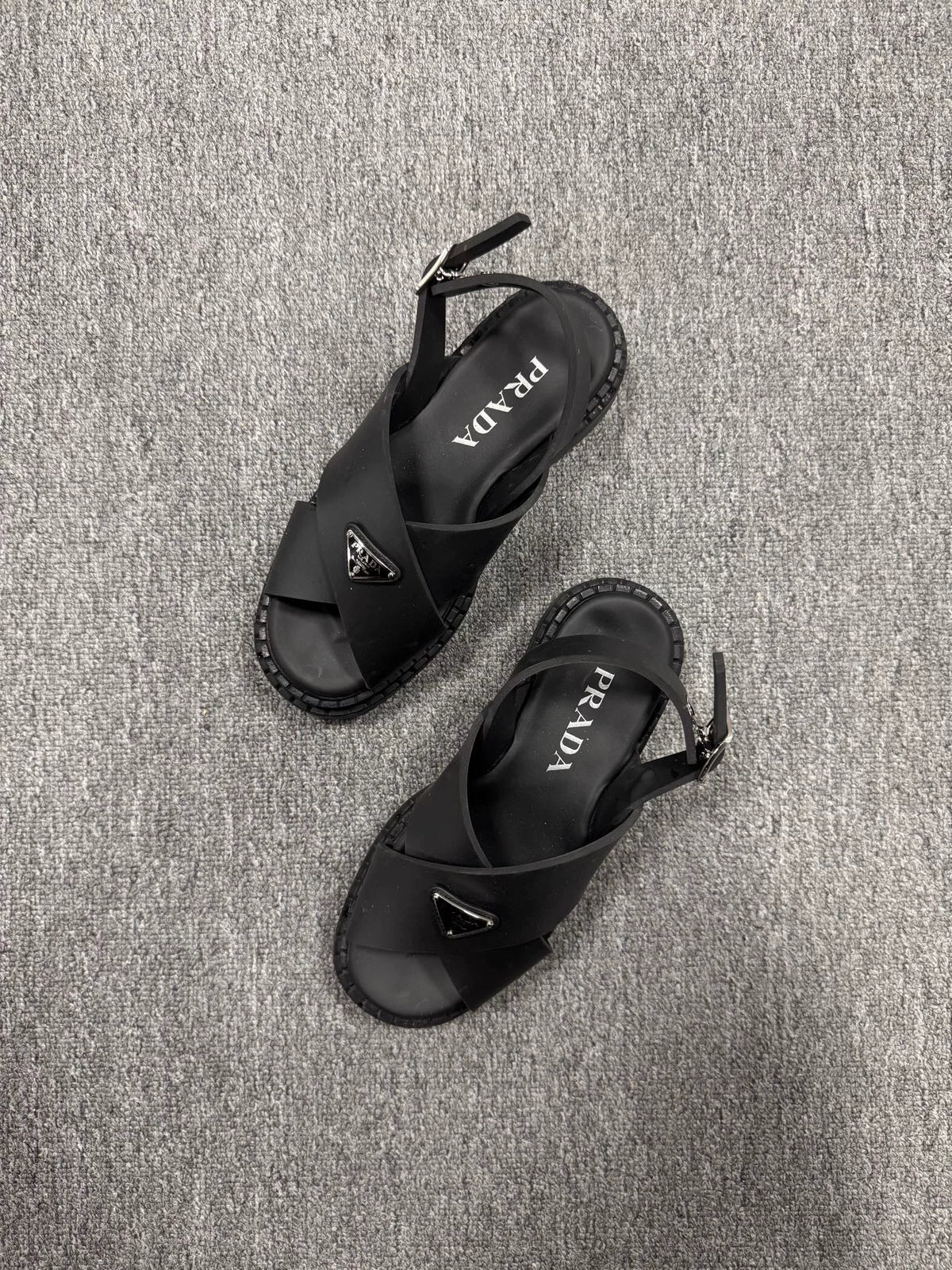 Prada Triangle Logo Cross-Strap Sandals