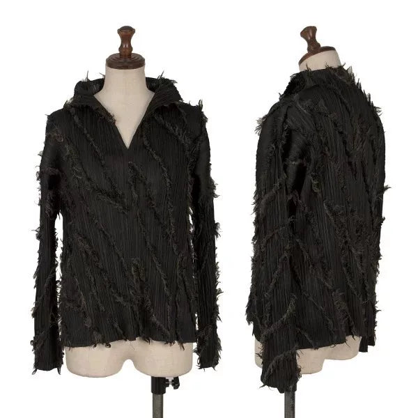 Issey Miyake Vintage Black Faux Fur Pleated Top