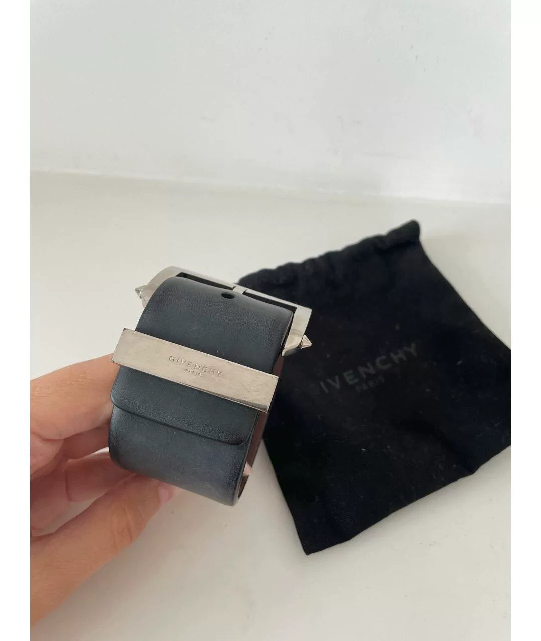 Givenchy Black Leather Wide Cuff Bracelet