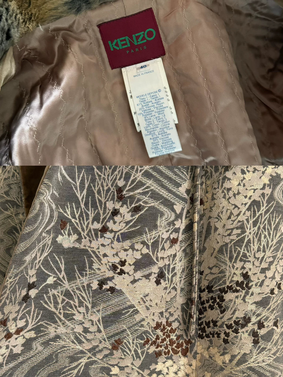 Yohji Yamamoto 80s Fur Collar Brocade Coat