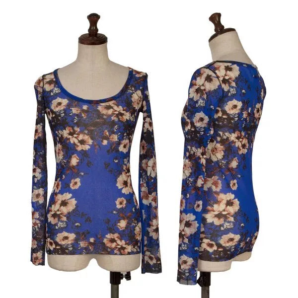 Jean Paul Gaultier Vintage Blue Nightingale Floral Mesh Top