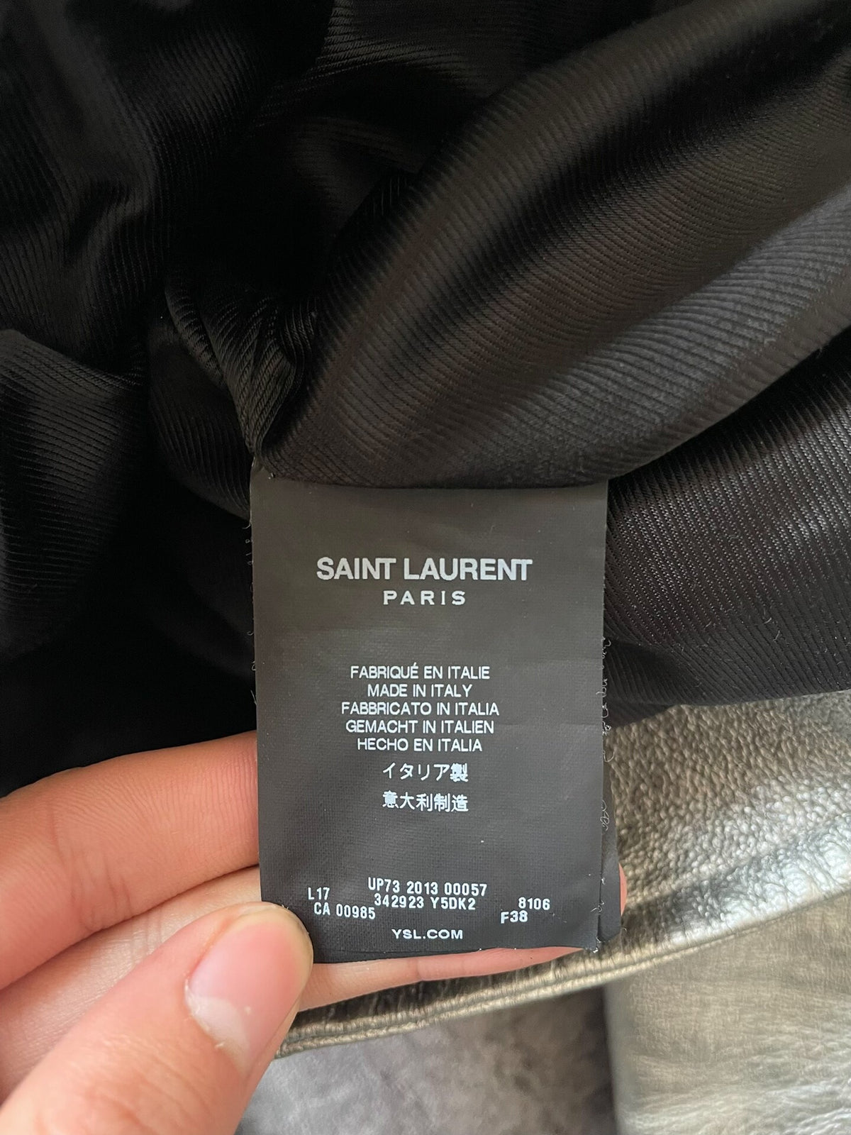 Saint Laurent SLP13 Silver Lambskin Zipper Jacket