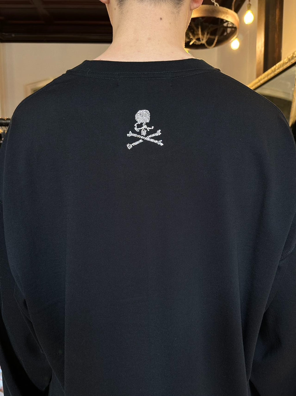 Mastermind World FW25 DAYDREAM Black Swarovski Crystal Skull Loopwheel Cotton Long Sleeve Tee