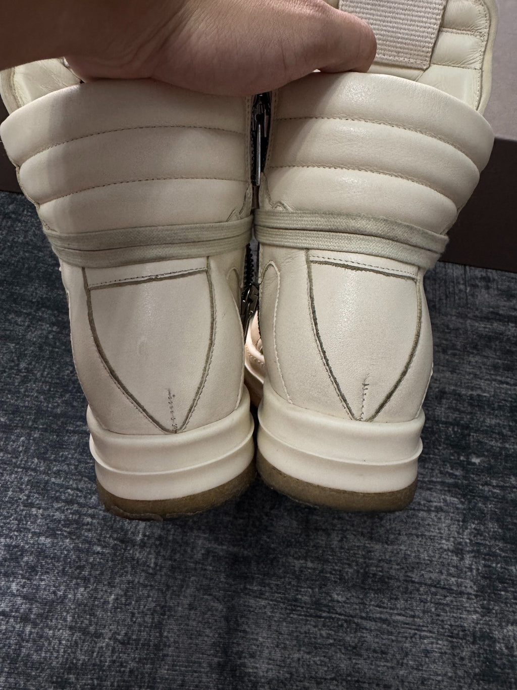 Rick Owens Inverted-Triangle White Gum-Sole Sneakers