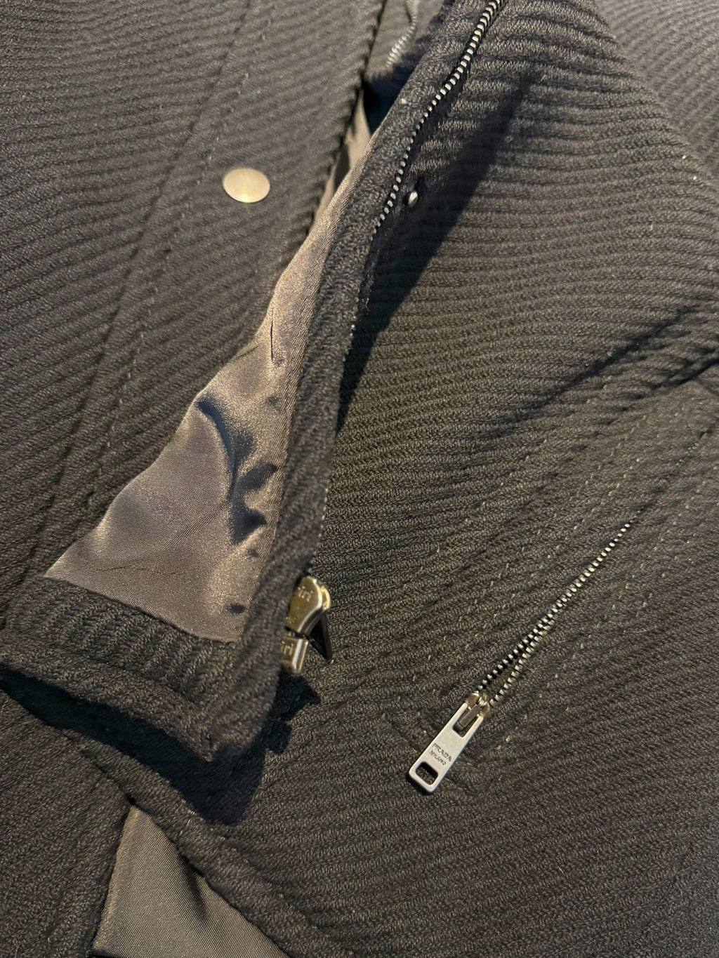 Prada Knit Turtleneck Nylon Zip Wool Flannel Jacket