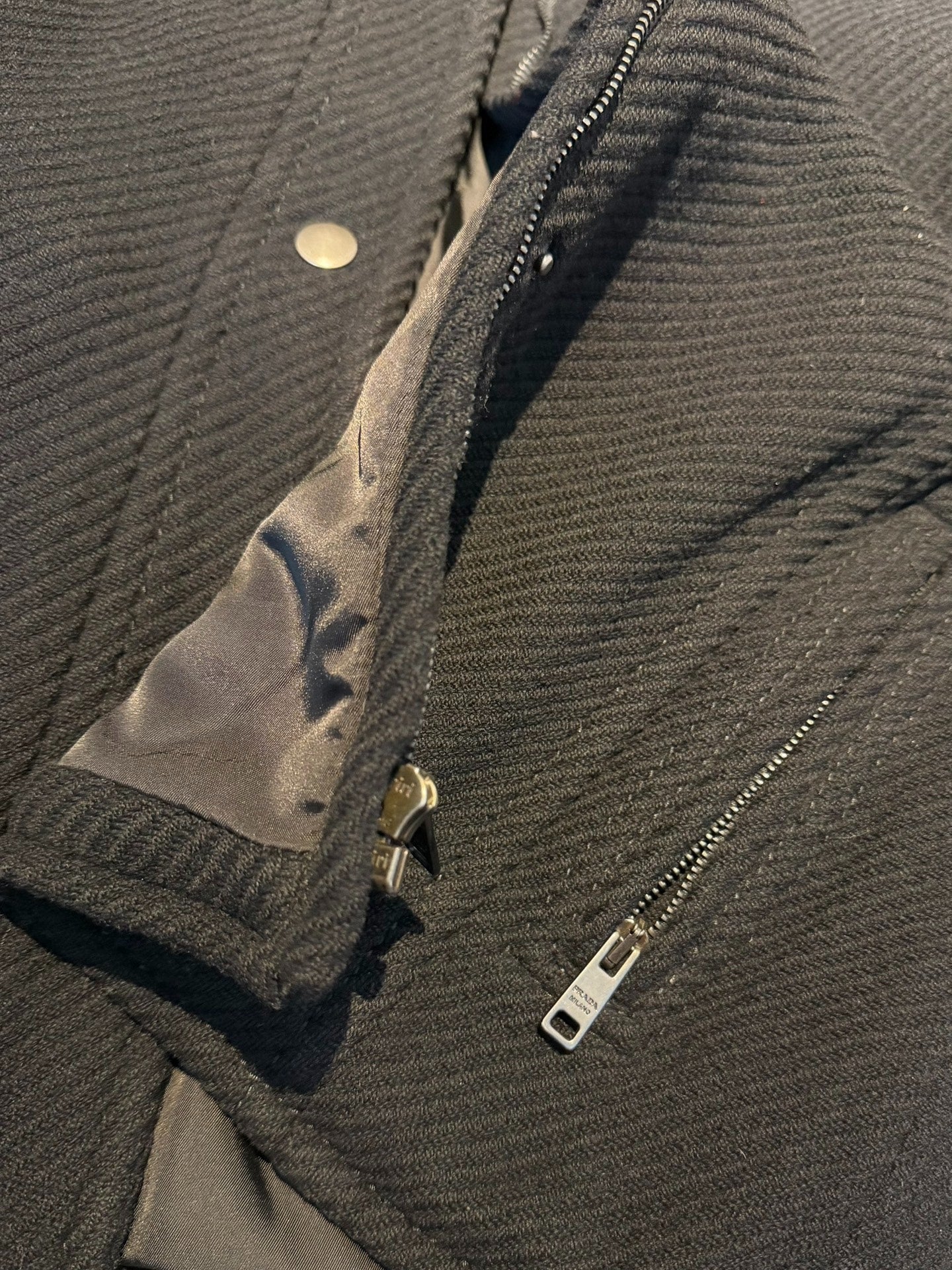 Prada Knit Turtleneck Nylon Zip Wool Flannel Jacket