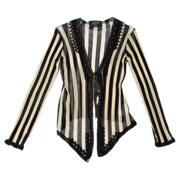 Jean Paul Gaultier Vintage Beige Striped Mesh Cardigan