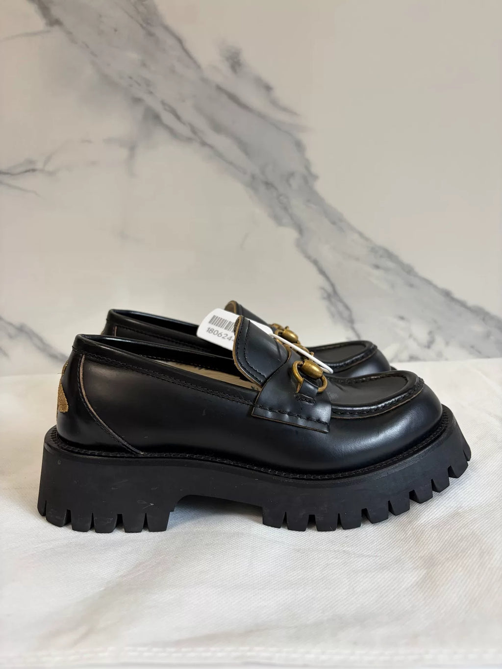 Gucci Black Bee Embroidered Platform Loafers
