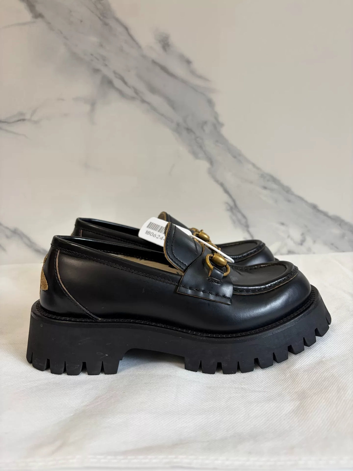 Gucci Black Bee Embroidered Platform Loafers