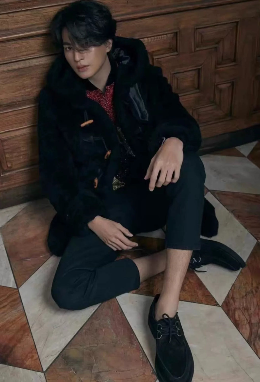 Saint Laurent FW21 Anthony Vaccarello Horn-Buckle Hooded Wool Silk Coat
