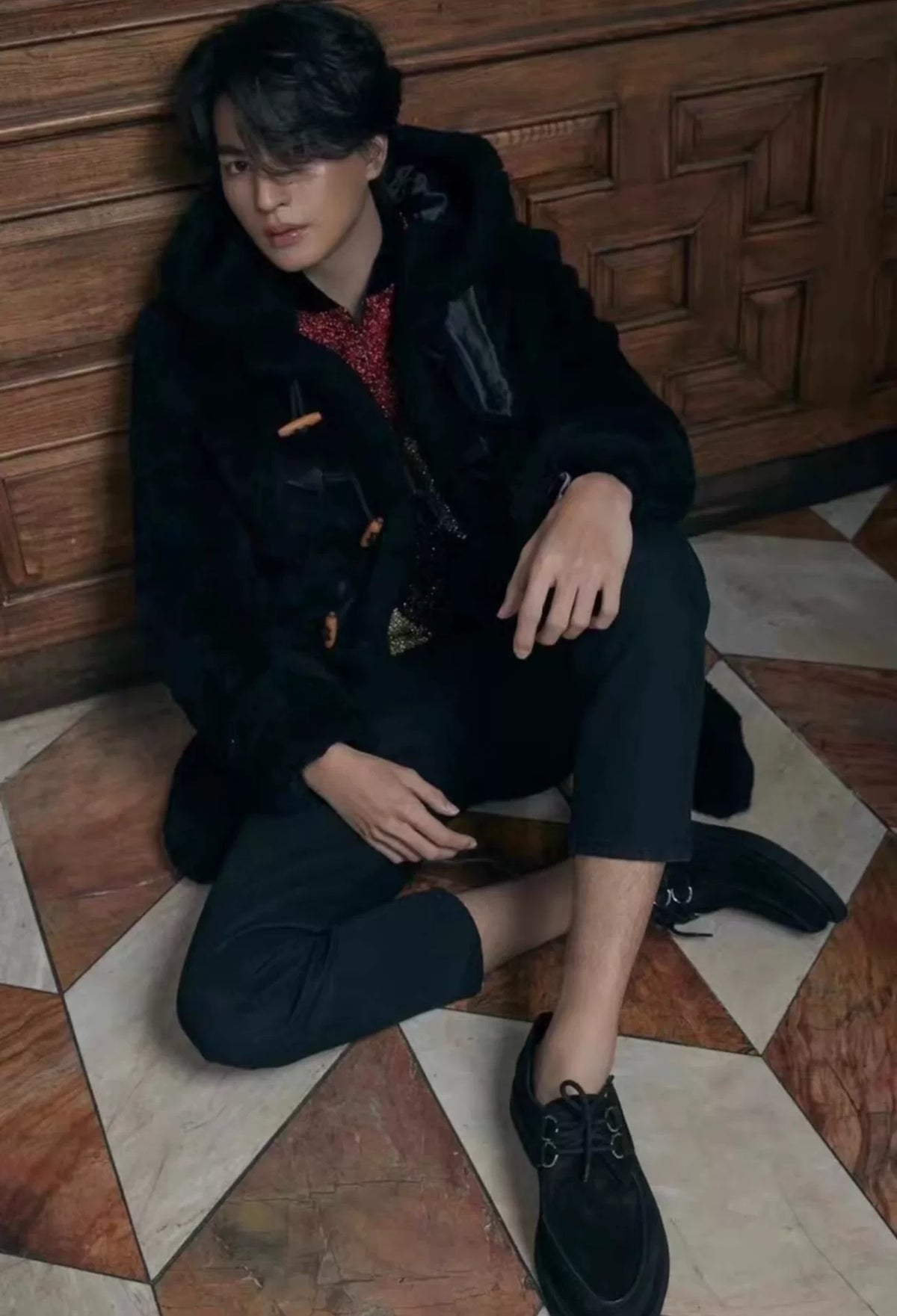 Saint Laurent FW21 Anthony Vaccarello Horn-Buckle Hooded Wool Silk Coat