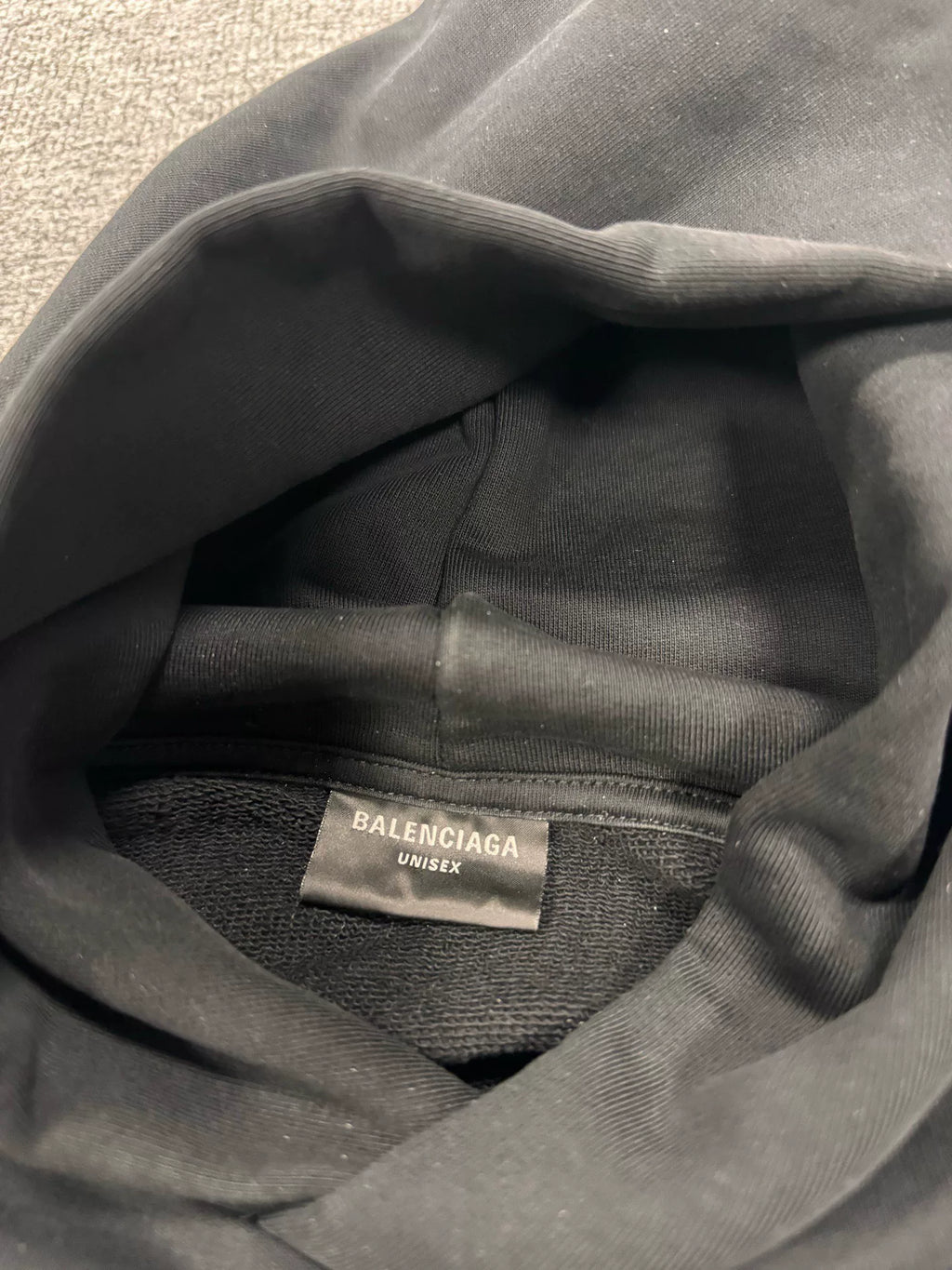 Balenciaga Black Reversed Logo Embroidered Hooded Sweater