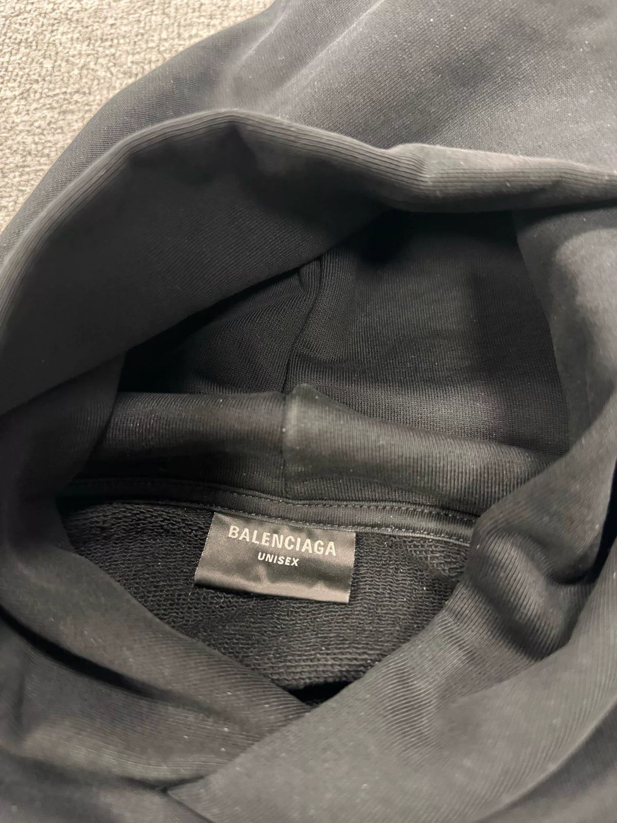 Balenciaga Black Reversed Logo Embroidered Hooded Sweater