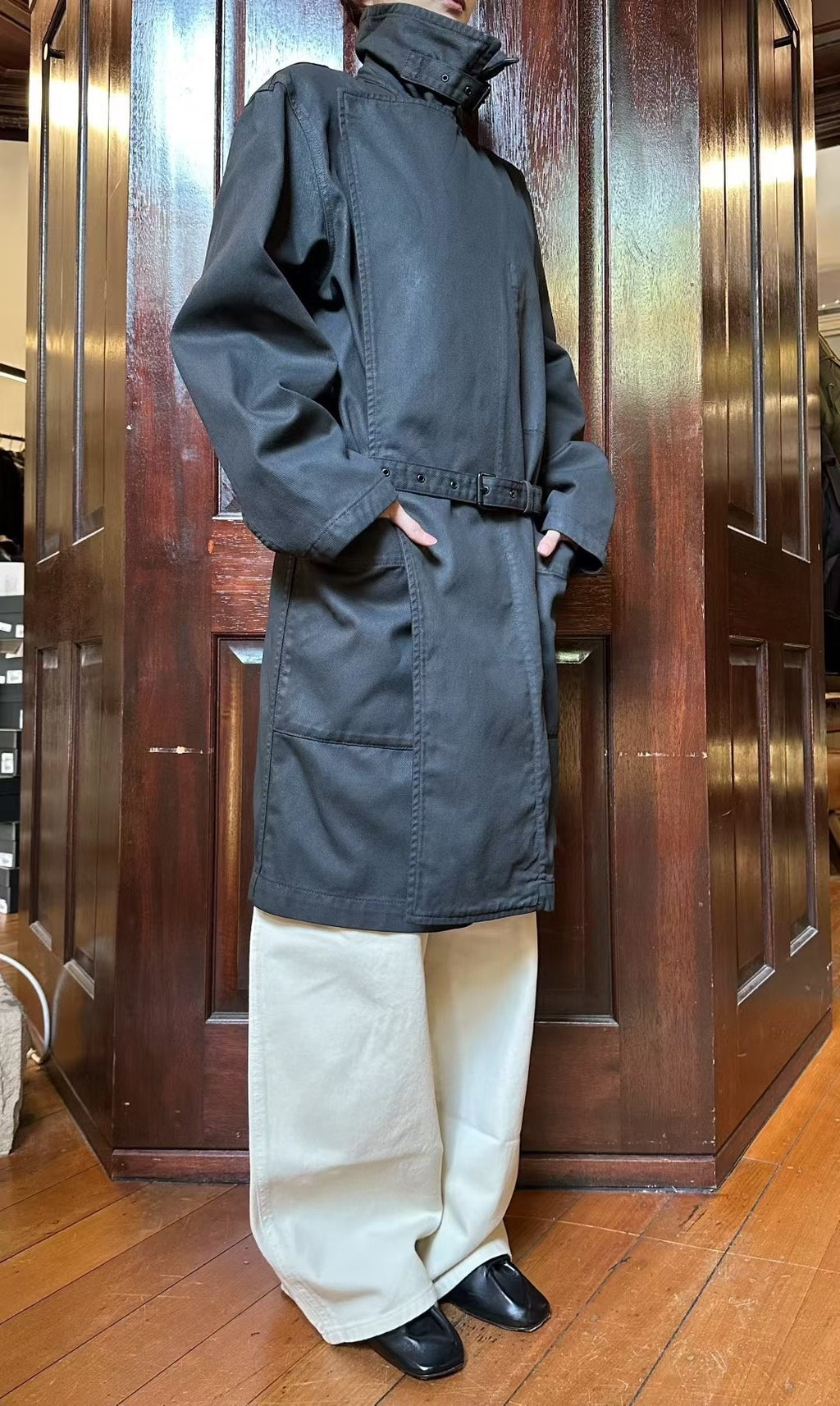 Lemaire FW25 Charcoal Grey Coal Straight Belted Cotton Coat
