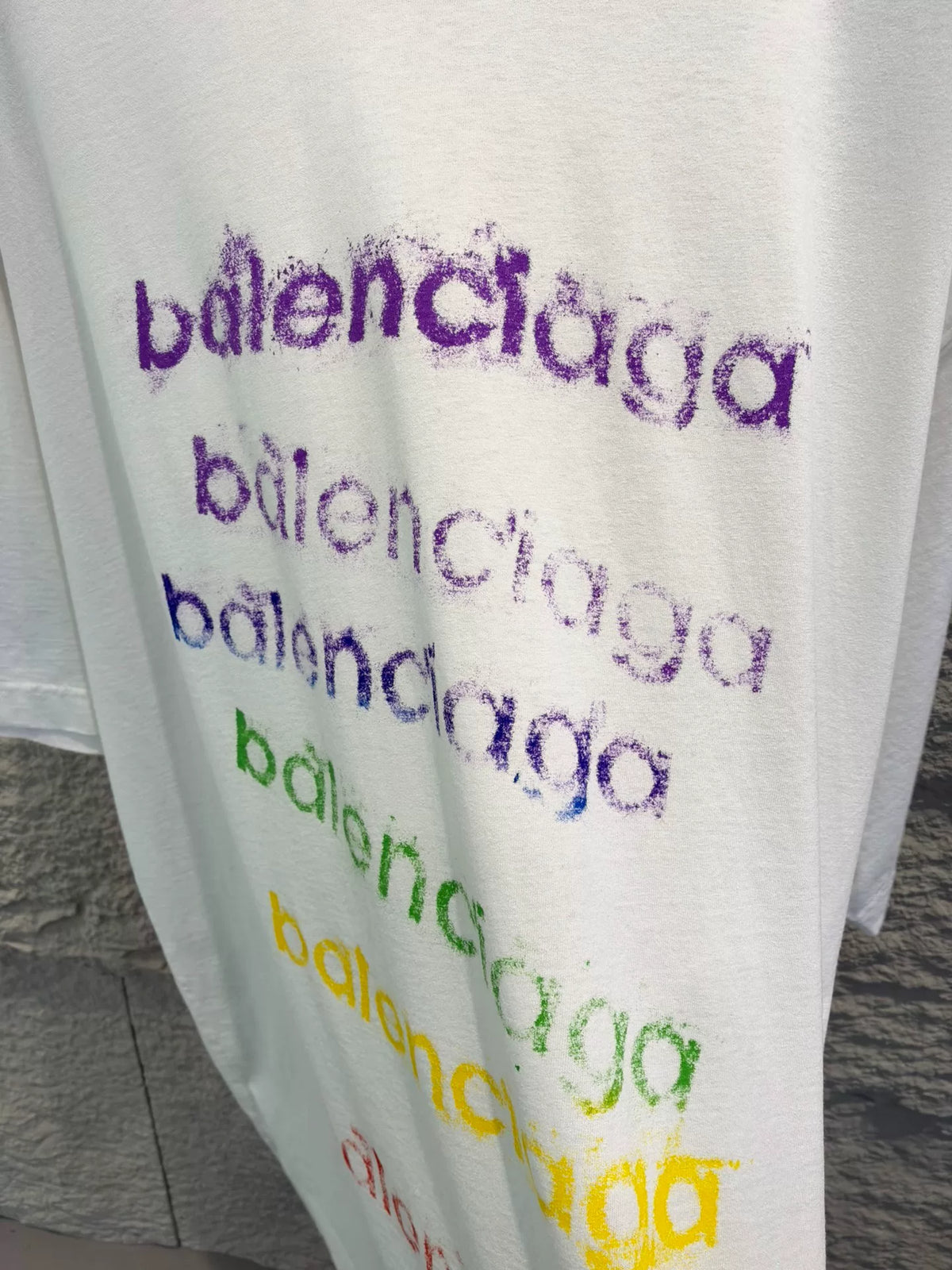 Balenciaga White Rainbow Letter Print Short Sleeve T-Shirt