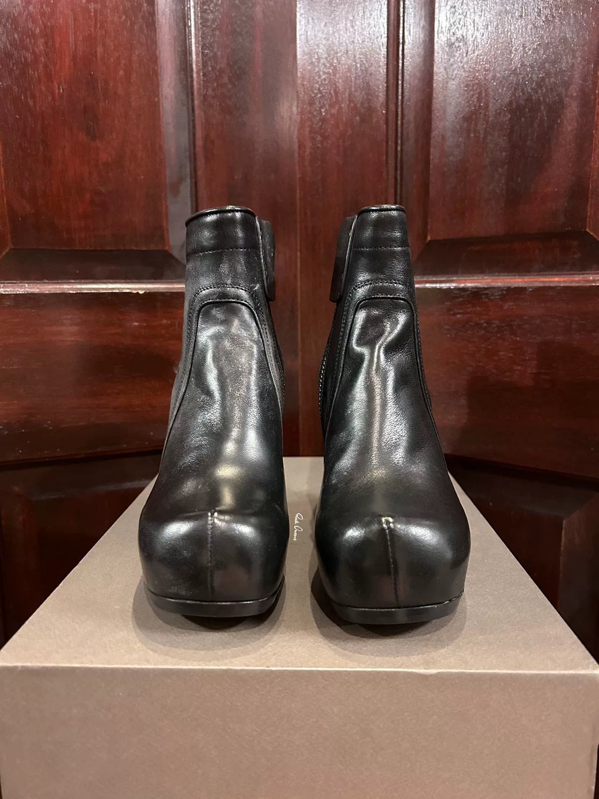 Rick Owens SS16 Black Classic Wedge Lambskin Boots