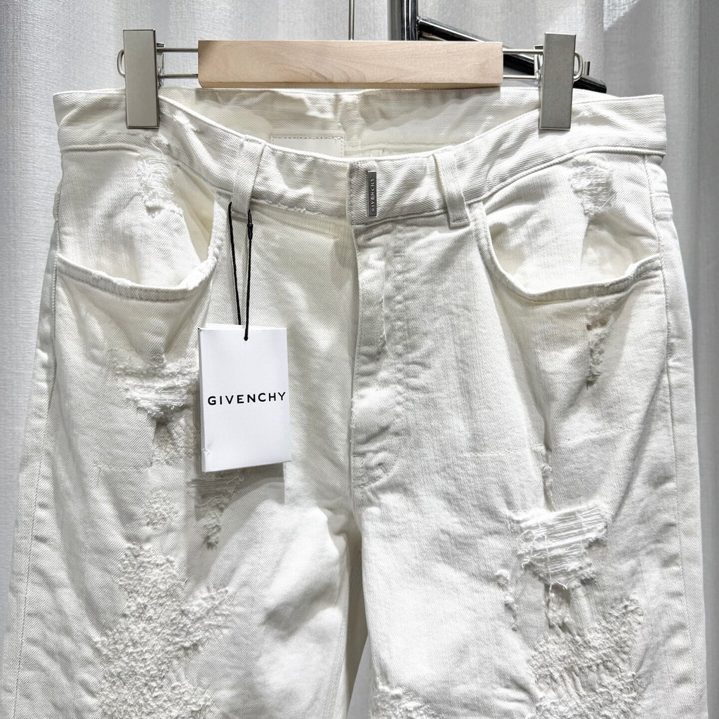 Givenchy Denim Distressed Straight-Leg Cotton White Pants