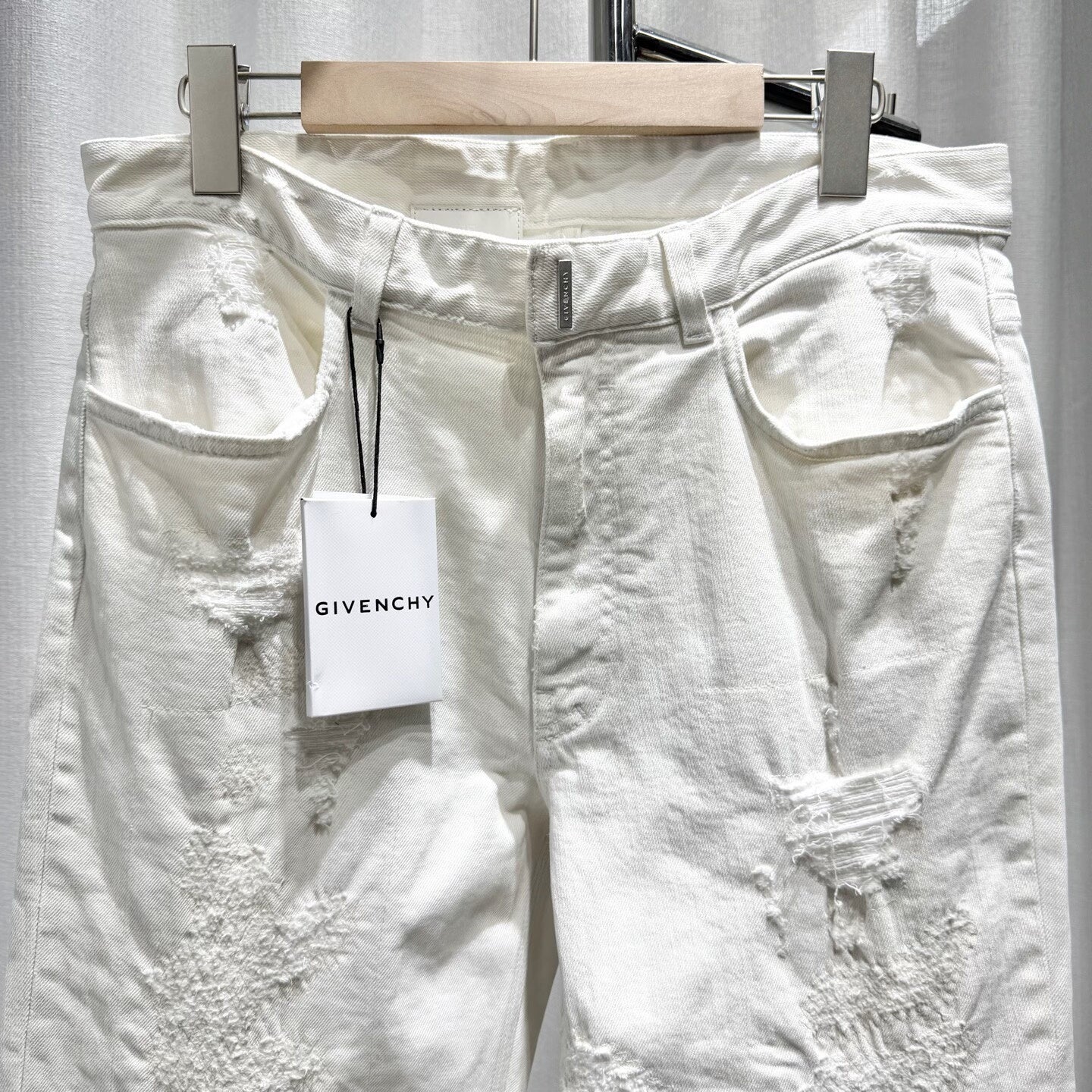 Givenchy Denim Distressed Straight-Leg Cotton White Pants