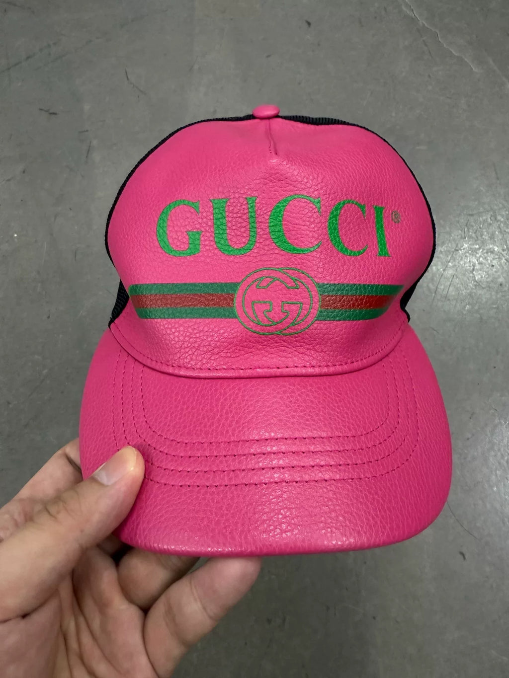 Gucci leather pink hat