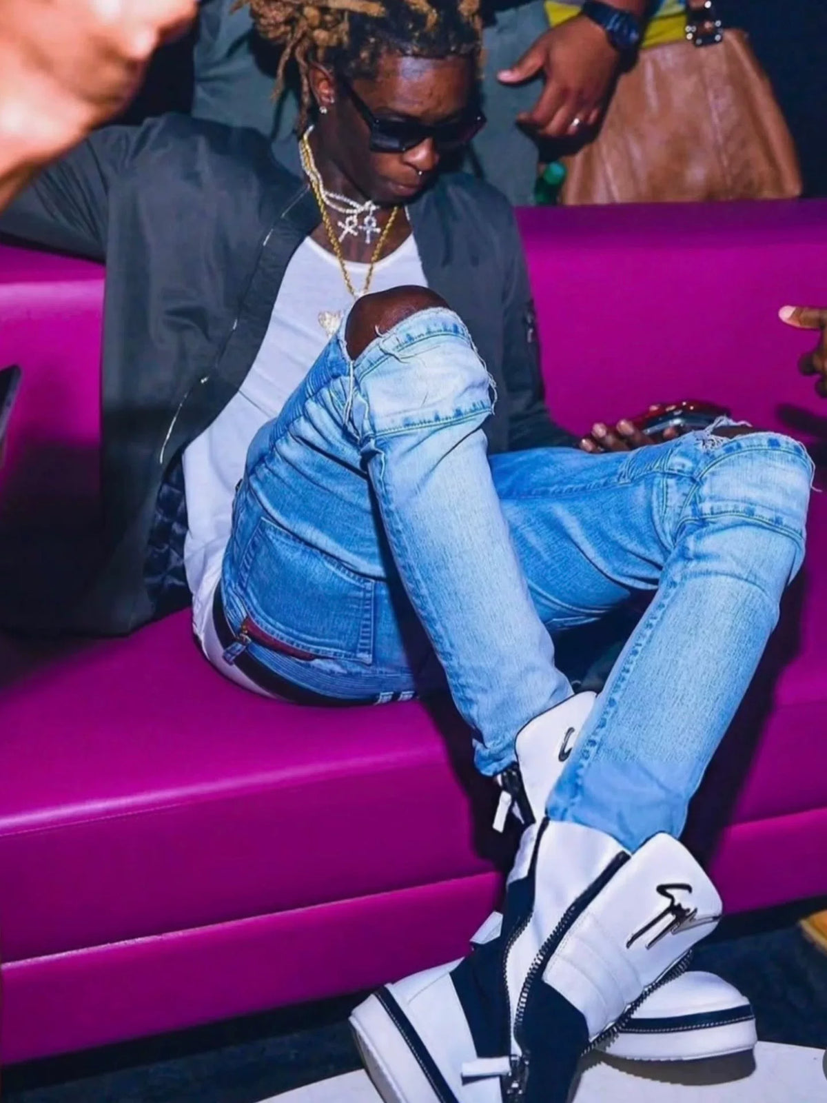 Balmain SS15 ice blue distressed biker jeans