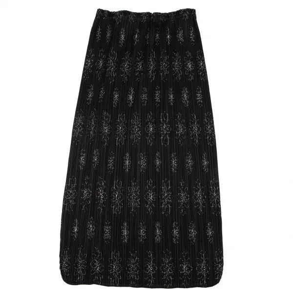 Issey Miyake Vintage Black Embroidered Flower Pleated Skirt