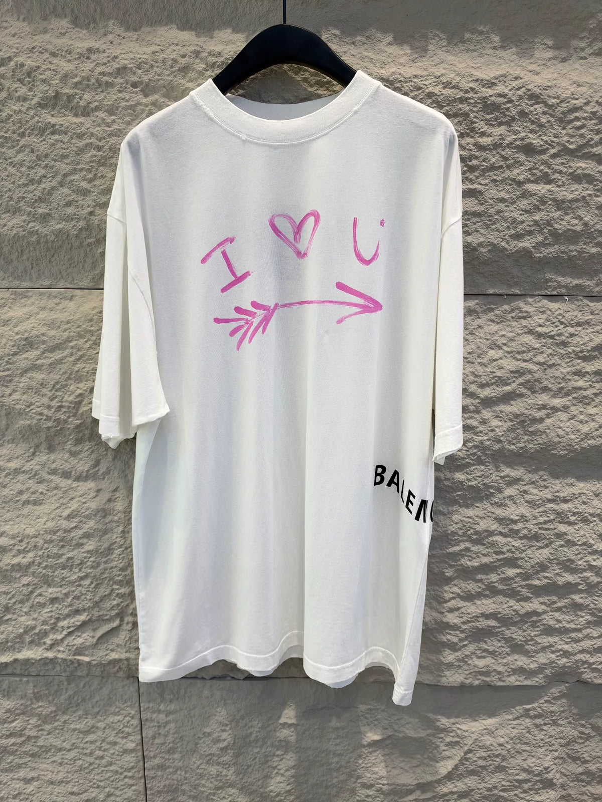 Balenciaga Pink I Love U Print Short Sleeve T-Shirt