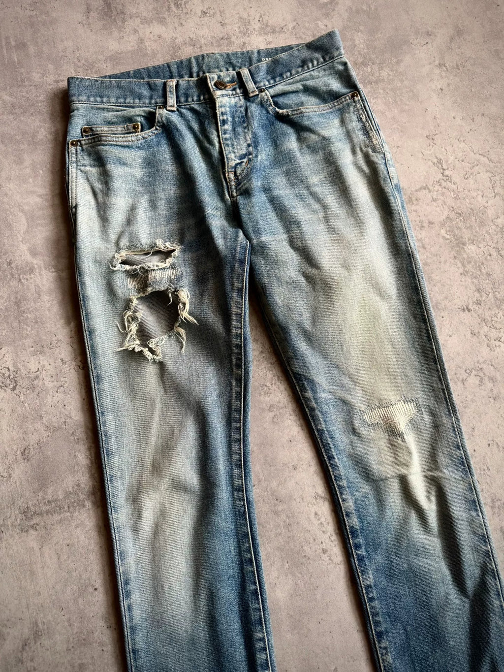 Saint Laurent 20SS D02 Blue Washed Distressed Jeans