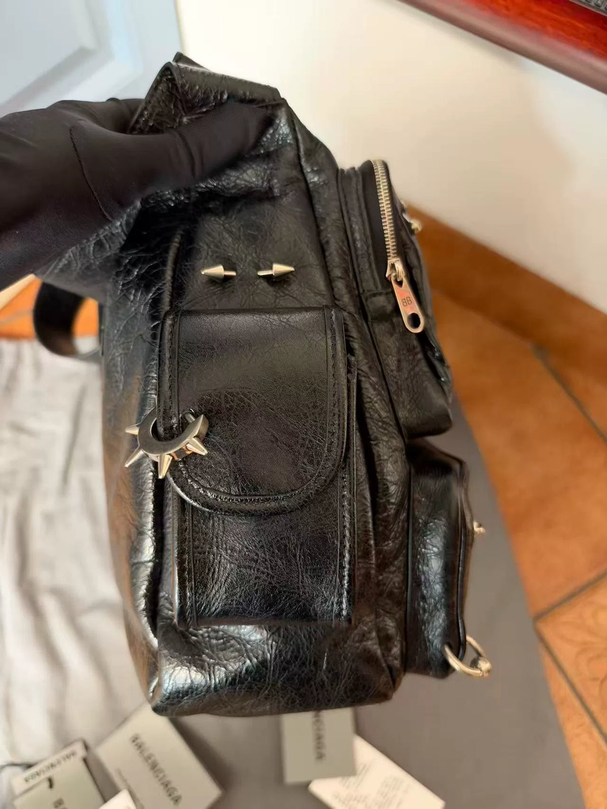 Balenciaga Superbusy Black Riveted Lambskin Shoulder Bag