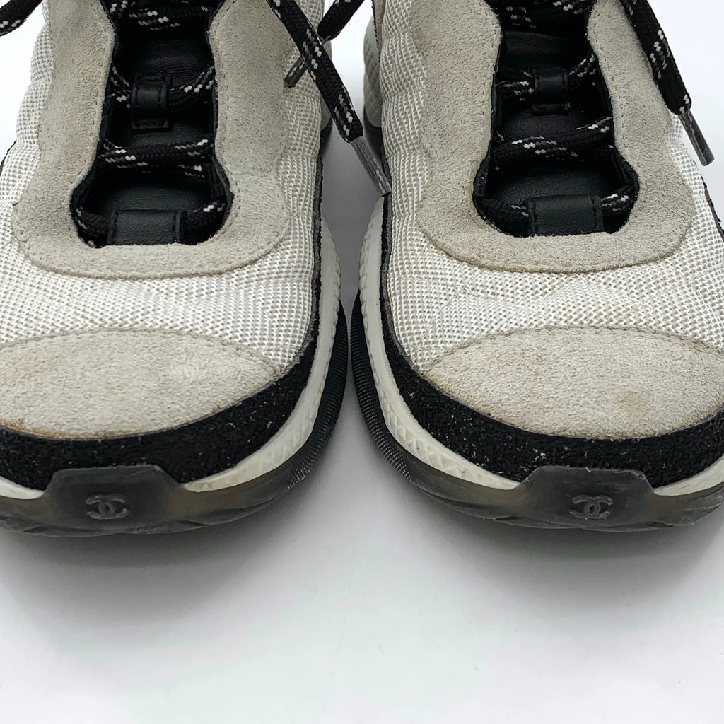 Chanel Grey Diamond-Quilted Double C Lace-Up Sneakers