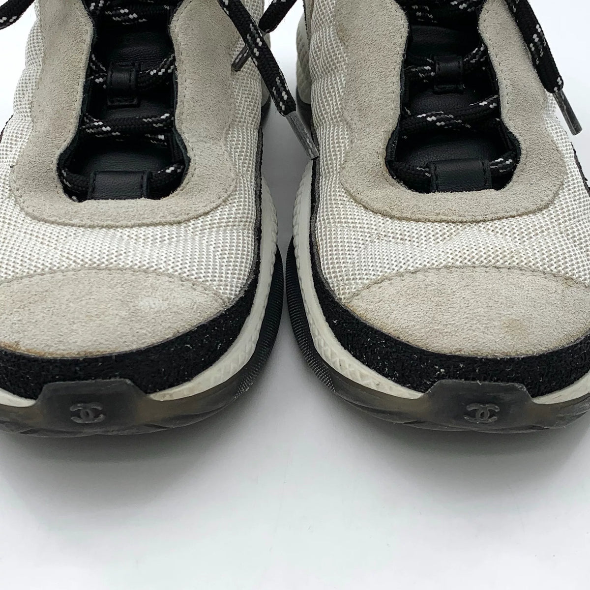 Chanel Grey Diamond-Quilted Double C Lace-Up Sneakers