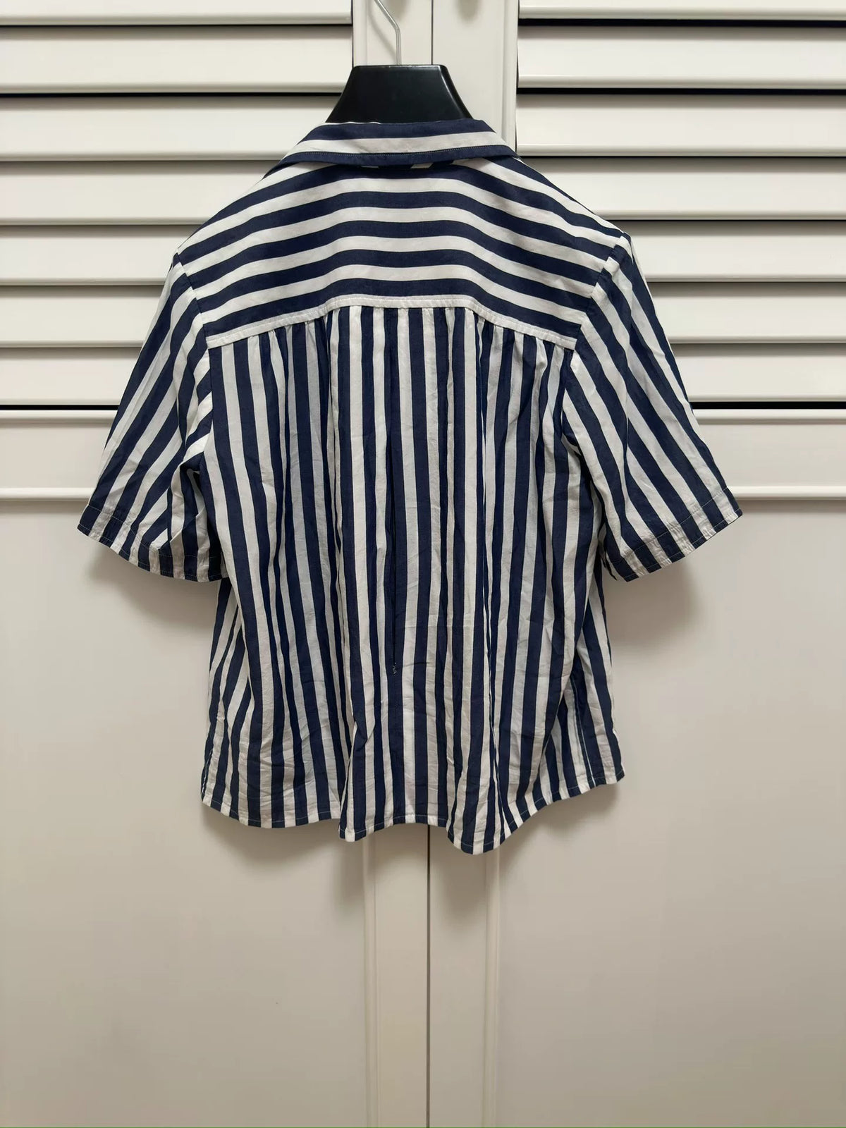 Celine Arc de Triomphe Logo Blue White Stripe Short Sleeve Shirt