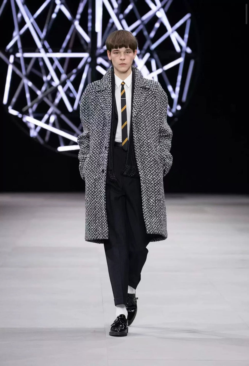 Celine FW19 Black White Plaid Snowflake Wool Mohair Coat
