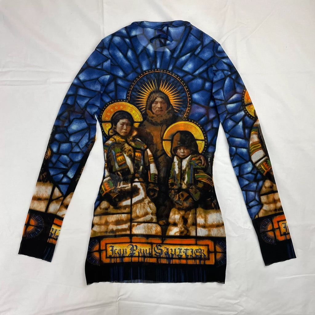 1998 Fall/Winter Jean Paul Gaultier Inuit Saint Stained Glass Mesh Tattoo Top