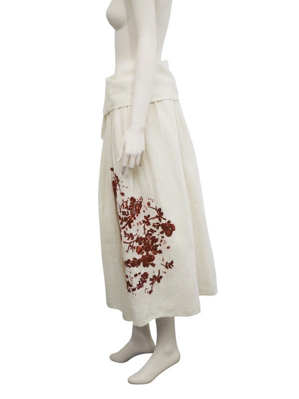 Dries Van Noten SS00 Beaded Floral Linen Skirt