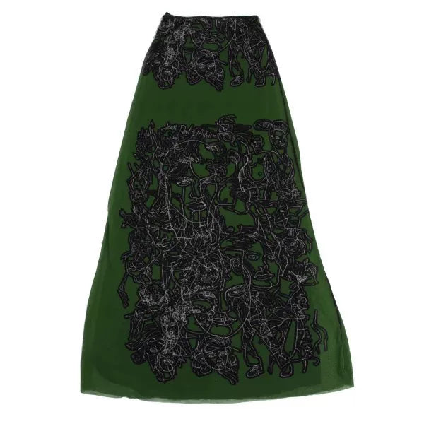 Jean Paul Gaultier Vintage Green Abstract Portrait Mesh Skirt