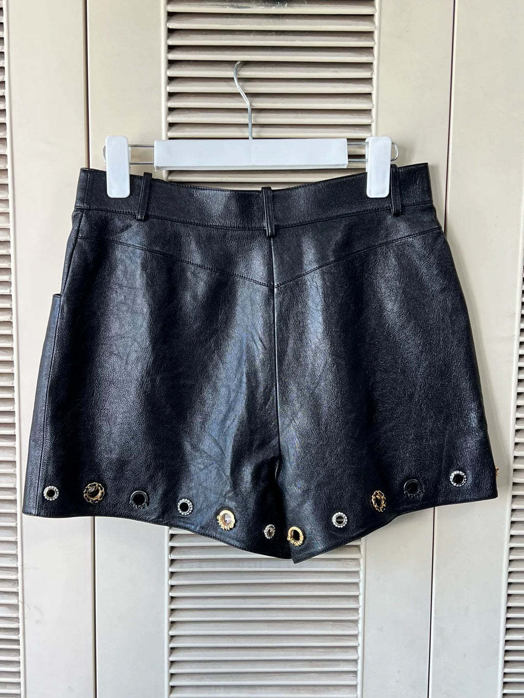Chanel Black Metallic Leather Shorts