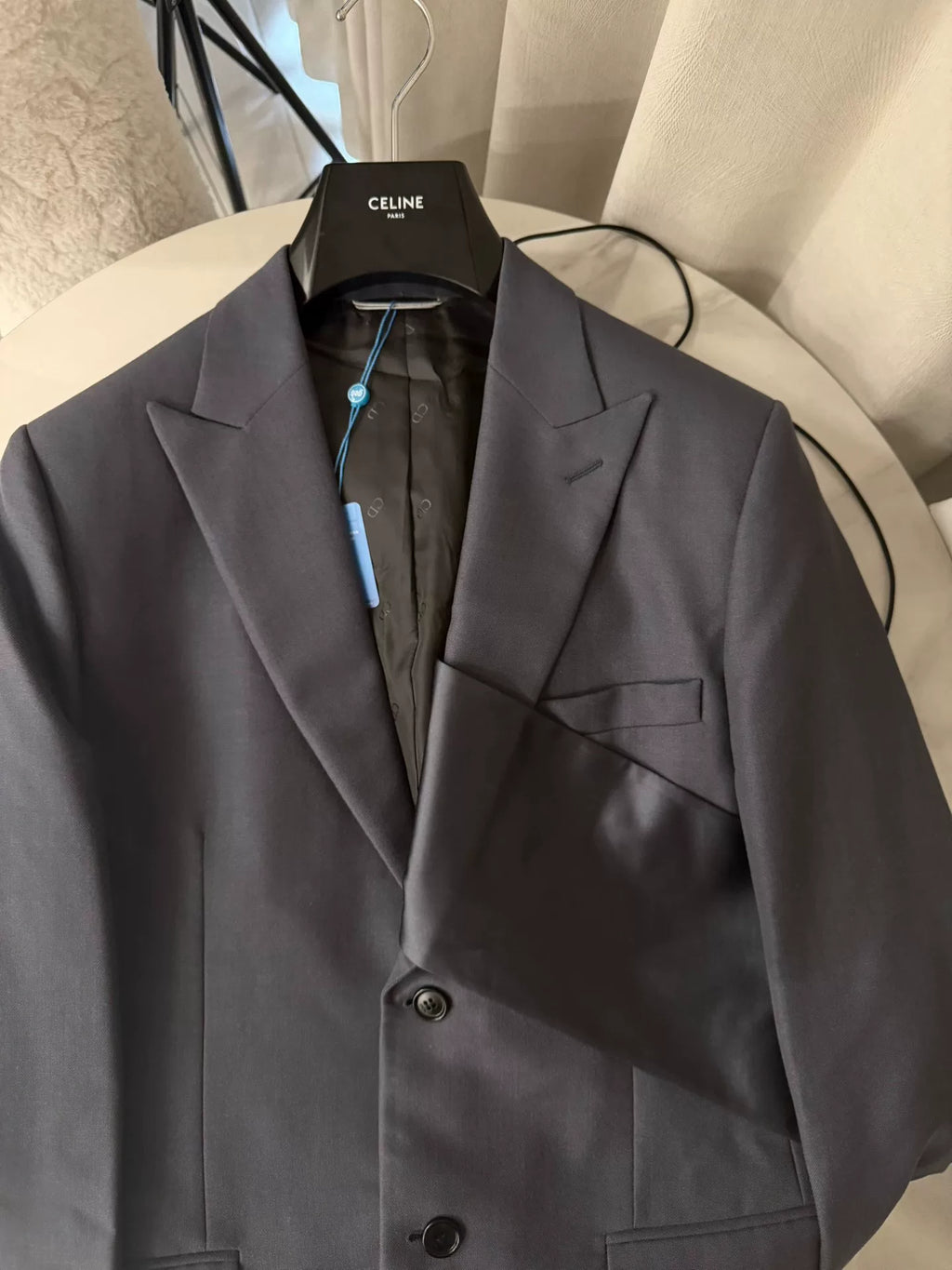 Dior SS20 Homme Haze Blue Asymmetric Deconstructed Mohair Blazer