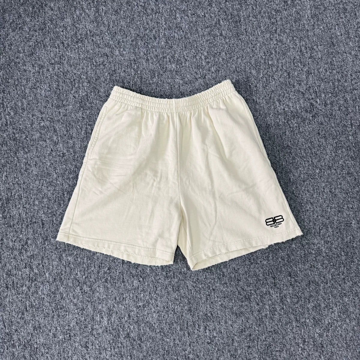 Balenciaga off-white double-B lock embroidery elastic waist shorts,