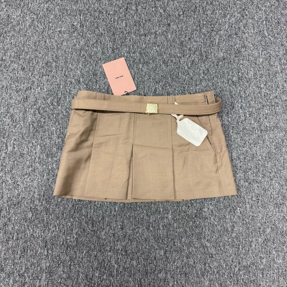 Miu Miu Metallic Belt Khaki Skirt
