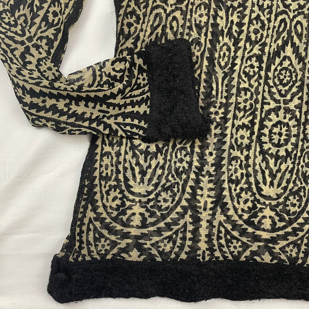 Jean Paul Gaultier Arabic-style cashew print stretch mesh high-neck long-sleeve T-shirt