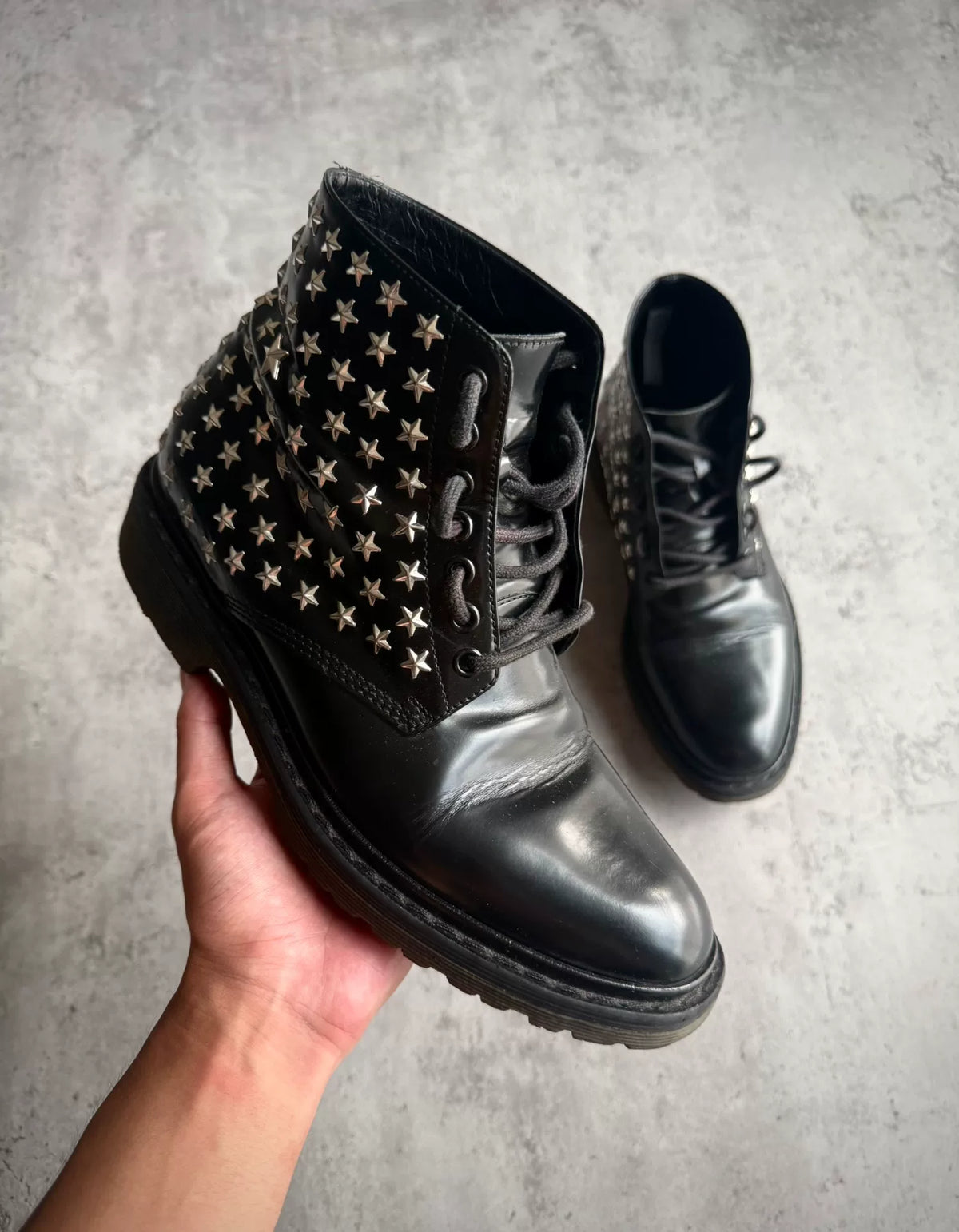 Saint Laurent Paris 15AW Star Stud High-Top Biker Boots by Hedi Slimane