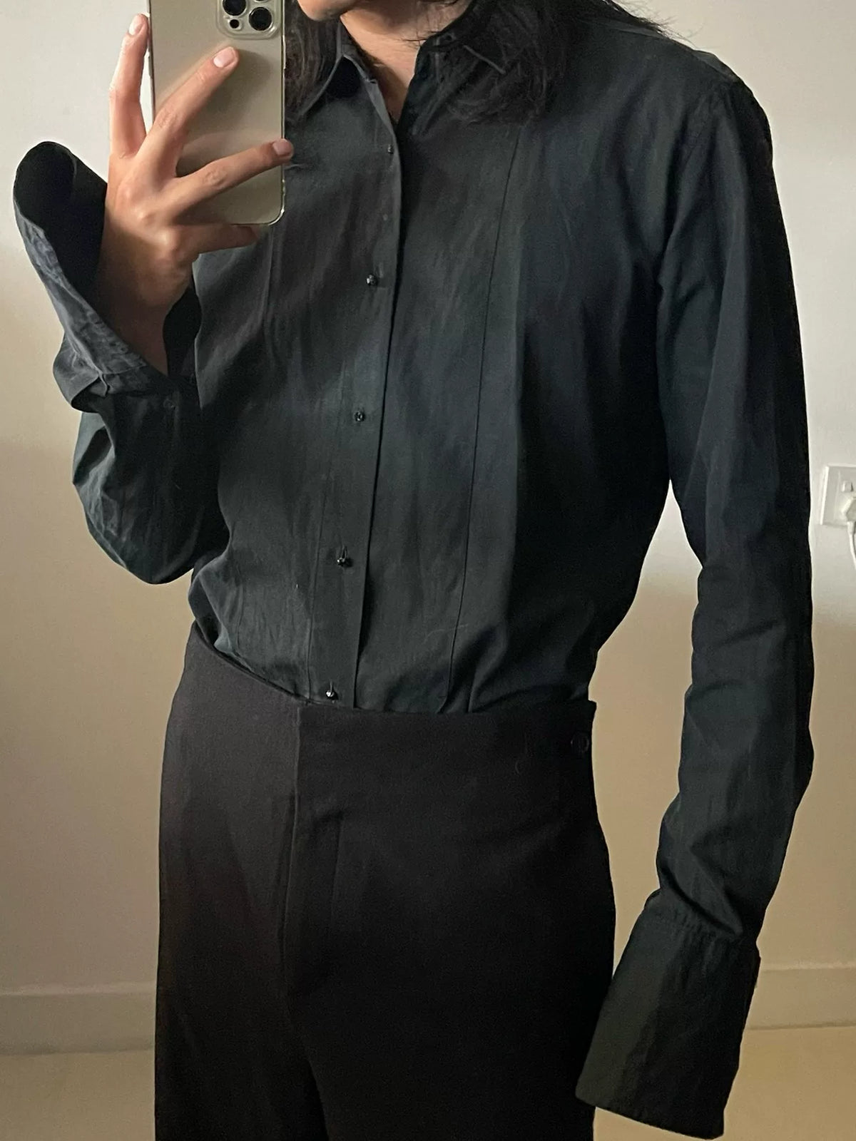 Dries Van Noten Octagonal Diamond Button Cotton Shirt