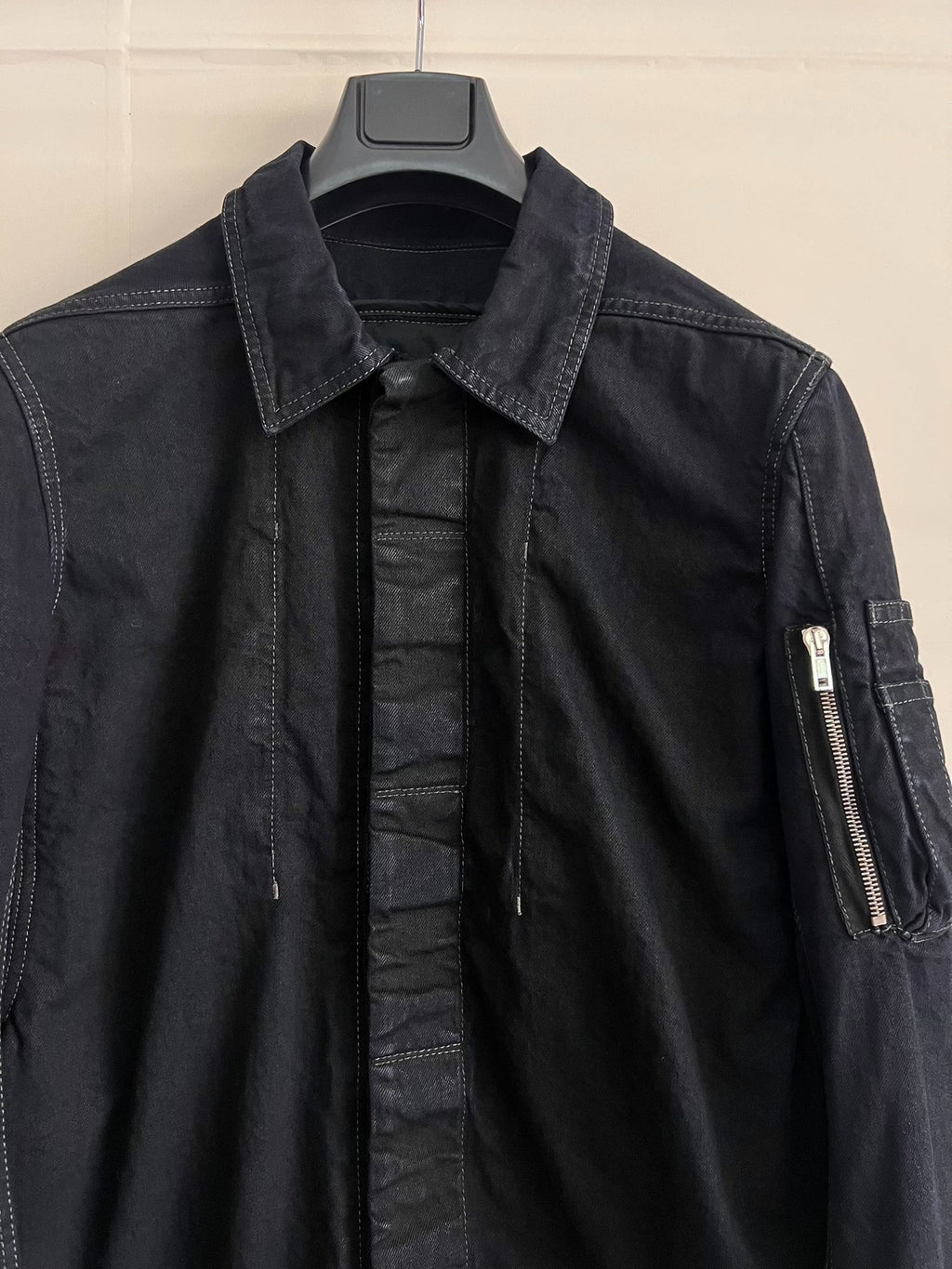 Rick Owens Vintage Metallic Zip Pocket Denim Drkshdw Worker Distressed Cotton Jacket