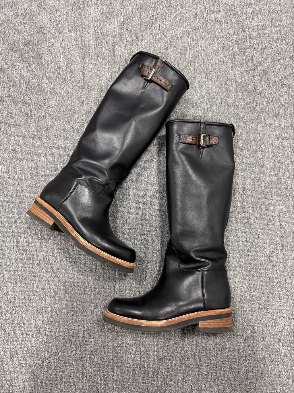 Louis Vuitton Black Monogram Buckle Boots