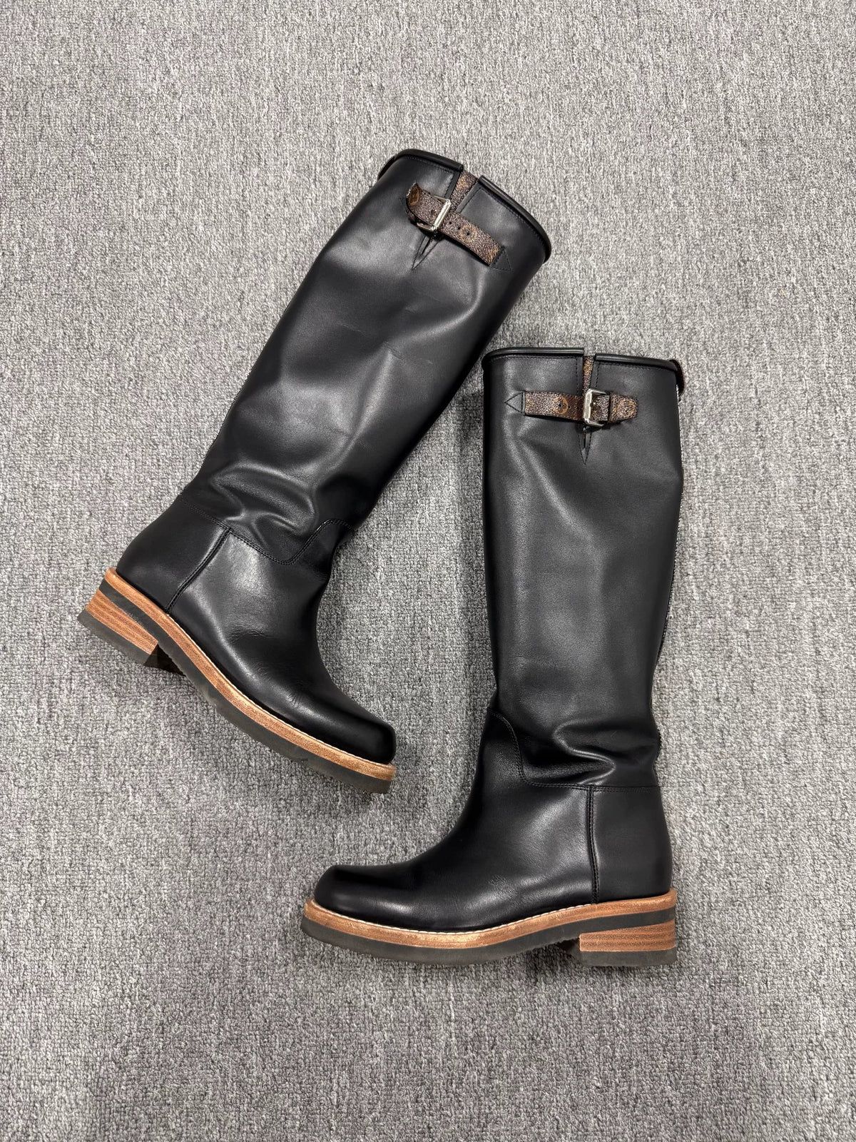 Louis Vuitton Black Monogram Buckle Boots