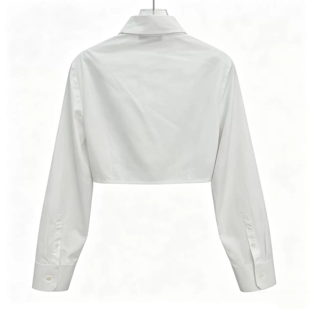 Prada White Logo Letter Cotton Collared Single-Breast Long-Sleeve Shirt
