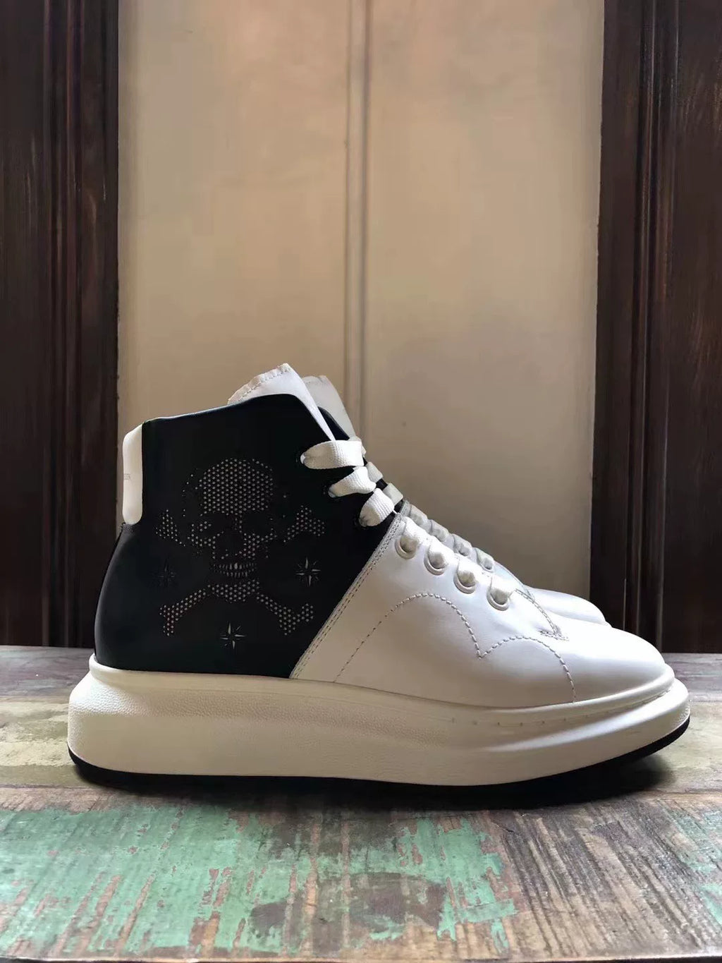 Alexander McQueen FW16 Black White 3M Reflective Skull High-Top Calfskin Sneakers